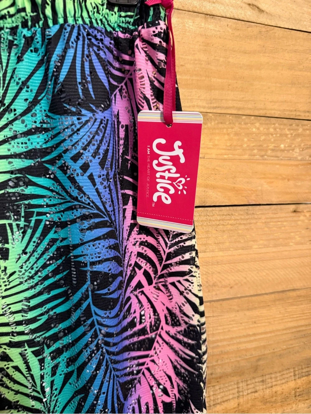 Justice Girls Neon Palm-Print Swim Coverup Pants - Pink, Green, Blue, Purple